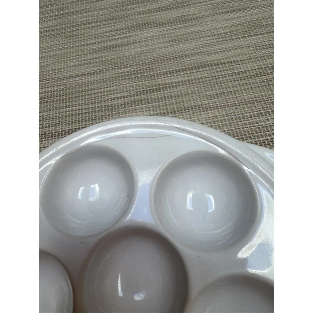 Vintage White 6 Hole Ceramic Escargot Dish 7